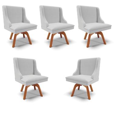 Imagem de Kit 5 Cadeiras Decorativas Sala de Jantar Base Giratória de Madeira Firenze Linho Cinza/Natural G19 - Gran Belo
