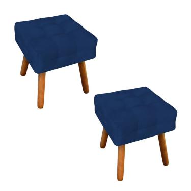 Imagem de Puff Banqueta Decorativo Pé Palito de Madeira Kit 2 Elisa Suede Azul Marinho D03 - D'Rossi