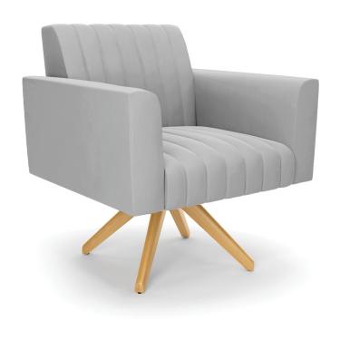 Imagem de Poltrona Giratória Viena Gomada Suede Cinza Base de Madeira MA30 - D'Rossi