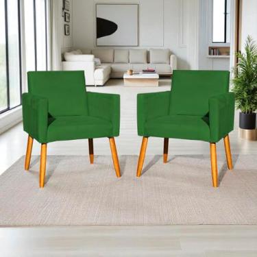 Imagem de Kit 2 Poltronas Decorativas Para Sala Nina Cadeiras Reforçadas Para Recepção Manicure Escritório Consultório Sala De Espera Pé Castanho - Clique & Decore (Verde)