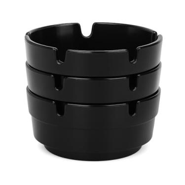 Imagem de Concession Essentials Cinzeiros de plástico preto de 10 cm – duráveis, empilháveis, reutilizáveis e redondos cinzeiros para bares, restaurantes, hotéis e uso ao ar livre – Pacote com 4 unidades