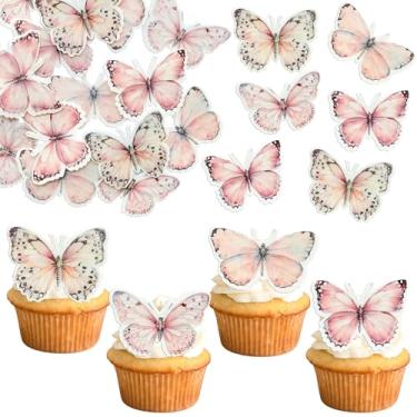 Imagem de Ephlyn 48Pcs Edible Butterfly Cake Decorations Wafer Paper Butterflies Cupcake Toppers Butterfly Decorations for Wedding Birthday Anniversary Baby Shower Party Decorating Supplies Pink