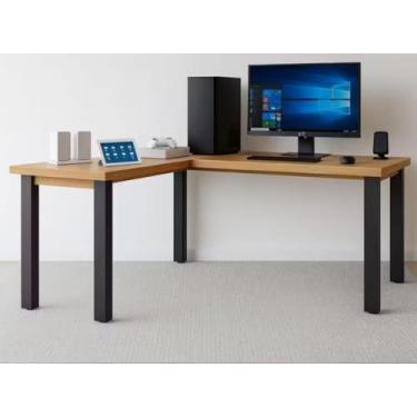 Imagem de Mesa de Escritório em L Estilo Industrial 110x110cm (Mel)