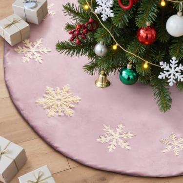 Imagem de Lanpn Saia cobre pé para árvore de Natal de 60 cm, veludo pequeno floco de neve redondas, capas para base tapete para decoração natalícia de interiores (rosa)