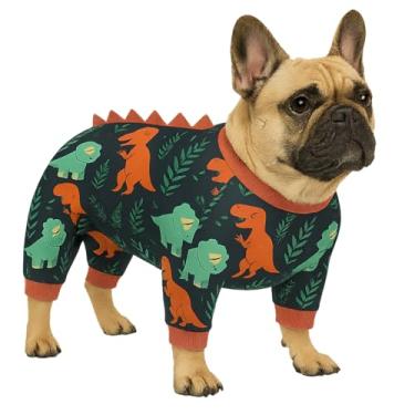 Imagem de PetWarm Pijama de cachorro, estampa de dinossauro, todas as estações, verde laranja, GG