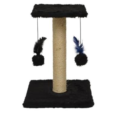 Imagem de Arranhador Para Gatos Pet Poste Sisal Brinquedo Com Bolinha Pena Duas Bases(Preto)