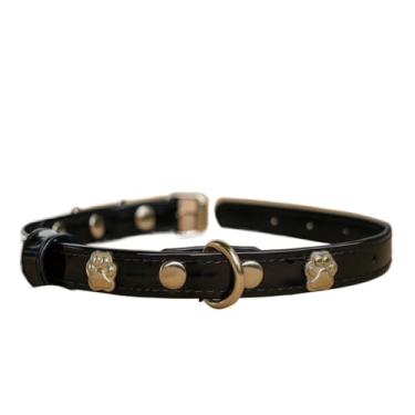 Imagem de Coleira Cachorro Couro Legítimo Rosa Filhote Delicada Passear Moda Fina Ajustável Confortável Moda(Preto Verniz,M)