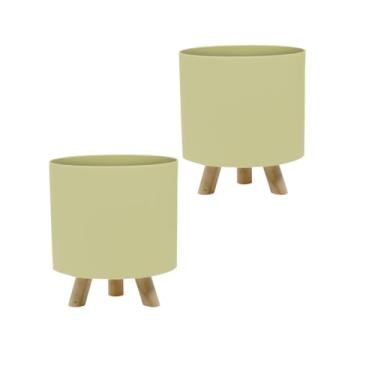 Imagem de Kit com 2 - Cachepot Retro pé Madeira Decoração (Amarelo Candy)