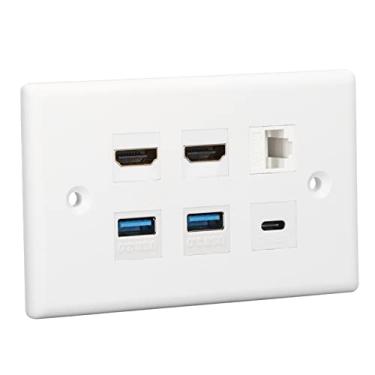 Imagem de Acouto Placa de Parede de 6 Portas - Placa de Parede de 6 Portas Interface Multimídia 2xHD 2xUSB3.0 1xType C 1xCat6 Ethernet de TV Projetor Computador - e Conectores de