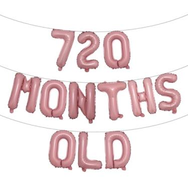 Imagem de Banner de balão multicolorido com glitter de 720 meses - Decorações engraçadas de aniversário de 60 anos e festas de aniversário (rosa de 720 meses)