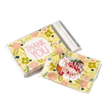 Imagem de 100 peças de sacos de celofane OPP Word Thank You 16,2 x 9,9 cm, sacos de petiscos, pequenos sacos de armazenamento de joias para brincos, doces, confeitaria, vela, sabonete, biscoito, embrulho de