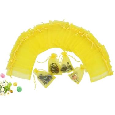 Imagem de 50 unidades de bolsas de organza transparente premium, sacolas amarelas de lembrancinha de casamento com cordão, sacos de presente de joias de 7,6 x 10 cm para festas, festivais, sabonetes de banheiro