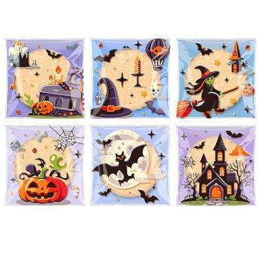 Imagem de Sacos pequenos de doces de celofane de Halloween, 100 unidades de sacos autoadesivos transparentes para lembrancinhas de festa de Halloween e embalagem de presente