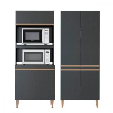 Imagem de Kit 2 Armários Para Cozinha Multiuso Forno/micro Menu Móveis Preto