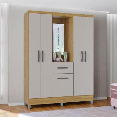 Imagem de Guarda Roupa Casal Com 5 Portas 1 Gaveta Atlas Poquema Damasco-off White
