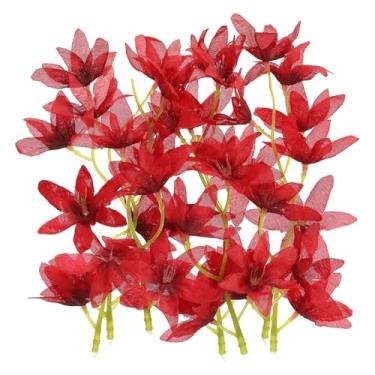 Imagem de Flor artificial de orquídea de 17,8 cm, 24 peças de velas flutuantes, enchimento de vaso cilíndrico para decoração de casamento em casa, vermelho