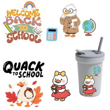 Imagem de Adesivo de pato fofo Back School UV DTF para caneca escolar garrafa de água de vidro, artesanato DIY para notebook, laptop, carro, decalque de transferência à prova d'água