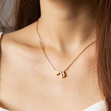 Imagem de Colares delicados com inicial para mulheres, colar com letras de coração, colar personalizado com pingente de coração, minúsculos colares com nome de letra, 41cm-50cm, Liga de aço, Sem Pedra Preciosa