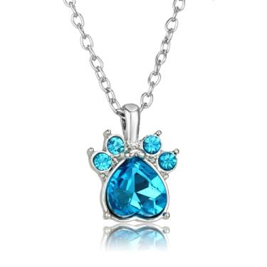 Imagem de Colar de pata de animal de estimação com pedra do mês de nascimento, joia fofa de gato, cachorro, presentes de aniversário para mulheres, One Size, Aço inoxidável, Sem Pedra Preciosa