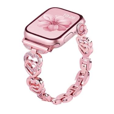 Imagem de Pulseira feminina de metal de diamante para Apple Watch Ultra 2 de 40 mm, 42 mm, 41 mm, 38 mm, 46 mm, 44 mm, 45 mm e 49 mm, prata / luz das estrelas / preto/ouro rosa/dourado