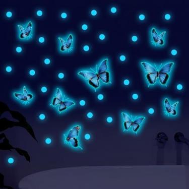 Imagem de Decalque de parede com borboleta que brilha no escuro, decoração de pontos fluorescentes, adesivo autoadesivo, quarto infantil, fundo de parede brilhante