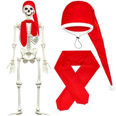 Imagem de Niuyhe Chapéu de Papai Noel gigante para esqueleto de 30 metros, fantasia de Natal para Halloween, Ação de Graças, acessórios de decoração de gramado ao ar livre (esqueleto não incluído)
