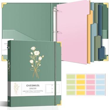 Imagem de Fichário Aesthetic com 3 anéis de 2,5 cm fofo com três anéis redondos com divisórias, adequado para fichário de folhas soltas de papel tamanho carta de 21 x 28 cm com 2 bolsos para trabalho escolar