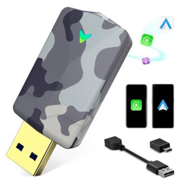 Imagem de Adaptador 2 em 1 Mini Android Auto & Carplay sem fio com conexão rápida e estável, adaptador automotivo Android com fio para sem fio, compatível com Android 10+ e carros de 2016 Single