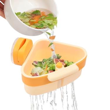 Imagem de Cesta de filtro de pia com ventosa atualizada 2025, coletor de lixo de pia de canto de despejo automático com orifício de drenagem, torneira triangular rack de armazenamento de esponja para resíduos