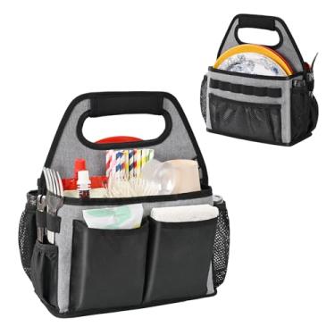 Imagem de JKAOO Organizador de pratos de papel para bancada, prato de papel e suporte de utensílios com 5 compartimentos para copo, garfo, colher, guardanapo, talheres, organizador de talheres para festa