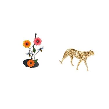 Imagem de Fenteer Elegante Porta-papel Toalha Decorativo com Estampa de E Chita, com Escultura Dourada Do Animal Como Peça Central para Decoração de Casa E Esc