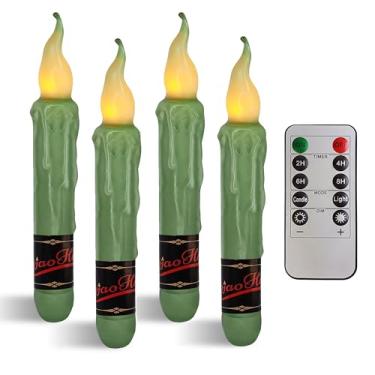 Imagem de NjaoHoo Velas curtas de cera real LED sem chama, com controle remoto, castiçais verdes de grama de 16,7 cm, sem gotejamento, operadas por pilhas, chama, rústica, primitiva, sem chama, para casa