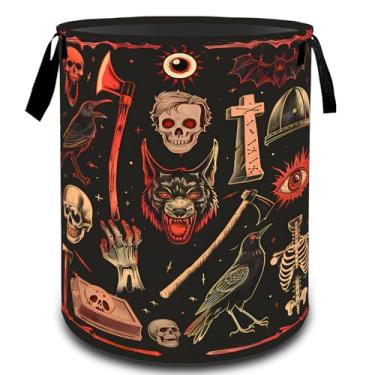 Imagem de VODRM Cesta de roupa suja de terror gótico, cesto organizador de brinquedos para crianças e adultos, cesto de armazenamento à prova d'água de tecido Oxford para quarto, banheiro, decoração gótica