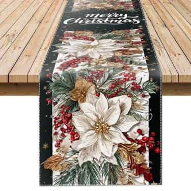 Imagem de Caminho de mesa de linho de Natal, decoração de mesa de jantar de cozinha de inverno sazonal, sala de jantar ao ar livre, interior, casa de fazenda, aniversário, casa, festa, presente, férias