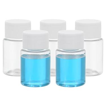 Imagem de 5 frascos de reagente de 30 ml, garrafas redondas PET de boca larga com tampa de rosca para líquido de reagente de água de laboratório, vedação de armazenamento de amostra sólida, transparente