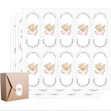 Imagem de NICENEEDED 600 peças de adesivos de padaria com design de flores, adesivos autoadesivos de padaria para produtos de padaria, adesivo à prova de adulteração para artes artesanais de panificação