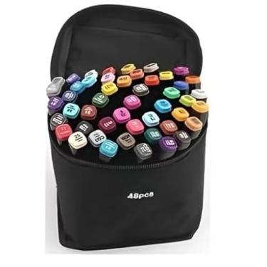 Imagem de KIT DE Caneta Marcadora 80/120 CORES+LIVRO 48 FOLHAS Ponta Dupla Conjunto de canetas colorida marker Artes (48 CORES+URSO AZUL)