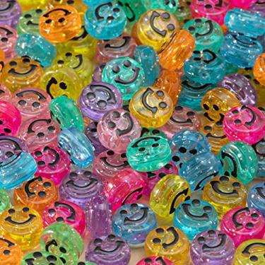Imagem de 200 peças multicoloridas acrílico transparente missangas sorridente 9,7 mm moeda de disco de franja cara sorridente preto contas espaçadoras soltas para joias DIY pulseira pingente de telefone