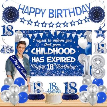 Imagem de Roetyce Decorações de faixa azul de aniversário de 18 anos