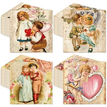 Imagem de FYSUIMU 50 guardanapos de almoço de dia dos namorados guardanapo de papel descartável decorativo vintage sobremesa jantar guardanapo de mão para aniversário de casamento, festa em casa, suprimentos de
