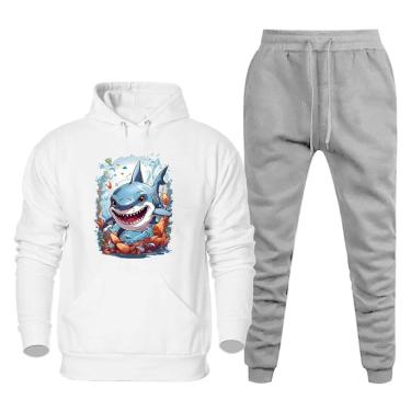 Imagem de Conjunto Moletom Canguru Estampa Tubarao Plus Size Masculino Confortavel