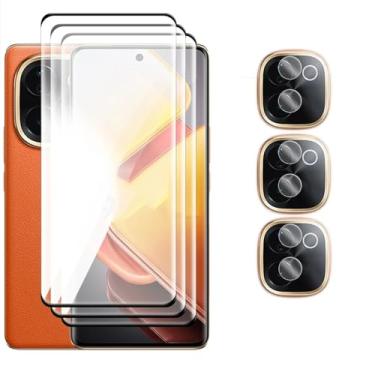 Imagem de DLMTVO Para iQOO Z9s Pro, 6 em 1 Vidro 3D Curvo Cobertura Completa Película de Lente de Vidro Temperado