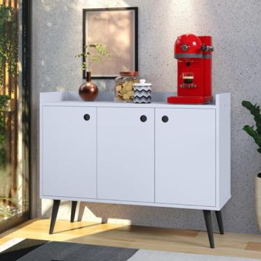 Imagem de Aparador Com Quatro Portas Para Cantinho Do Cafe Sala De Estar Armario Decorativo E Bar De Cozinha (Wood Branco)