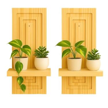 Imagem de Prateleira Decorativa Suspensa de Parede em Madeira Pinus Design Minimalista para Plantas e Objetos,prateleira madeira(2 UNIDADES)