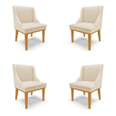 Imagem de Kit 4 Cadeiras Decorativas Sala De Jantar Base Fixa De Madeira Firenze Pu Bege/castanho G19
