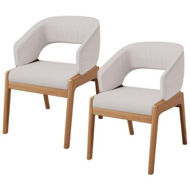 Imagem de Kit 02 Cadeiras De Jantar E Estar Living Estofada Lince L02 Linho Bege