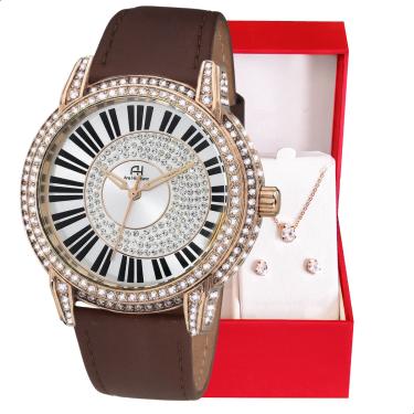 Imagem de Relógio Champion Ana Hickmann Rosé Couro Marrom AH28151Z Colar e Brincos