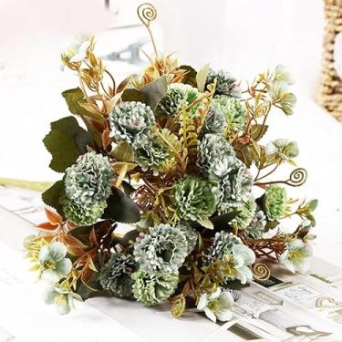 Imagem de Um conjunto de flores artificiais de seda sintética crisântemos falsos com hastes para centros de mesa de casamento, arranjos florais, enchimentos de vasos, decorações de casa (verde)