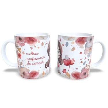 Imagem de Caneca Professora Floral em Cerâmica, 325ml, Decorada com Flores Coral e Mensagem Melhor Professora, para Presente Dia dos Professores (14102)
