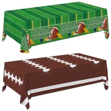 Imagem de Pacote com 2 toalhas de mesa de futebol de 137 x 272 cm – Capa de mesa descartável de plástico para aniversário, porta traseira, Super Bowl e artigos de festa de dia de jogo